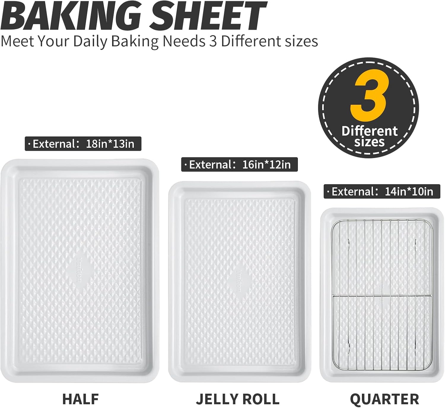 Skiennix Nonstick Ceramic Baking Sheet Set - 3-Pack Half & Quarter Sheet Pans | Oven Safe 550°F, Dishwasher Safe, Non-Toxic