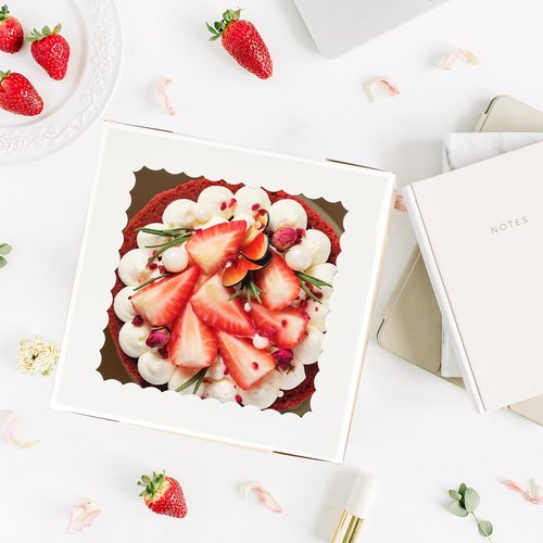 Moretoes 15pcs Cake Boxes, 12x12x6 Inch Cake Boxes, Bakery Boxes with Window for Valentine's Day, Mother's Day, Cookies, Large Pastries