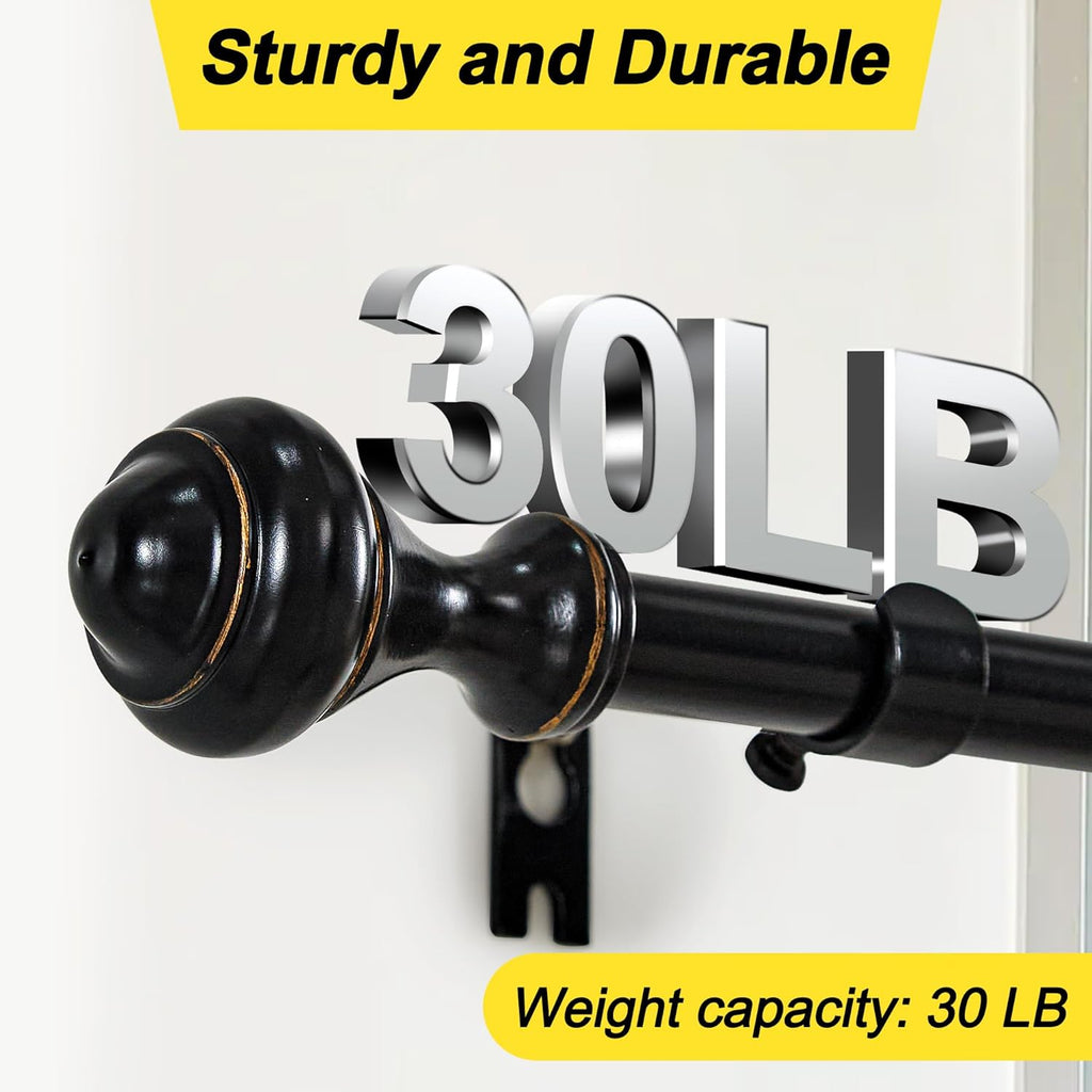 NICETOWN Adjustable Curtain Rods - 2-Pack 48-86 Inch Matte Black Copper with Decorative Finials | Heavy Duty Window Drapery Poles for Indoor & Outdoor Use