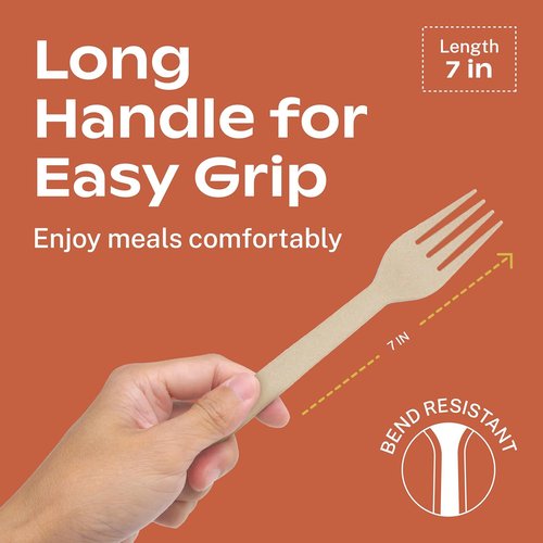 CORAL 100% Compostable Forks - 120 Heavy Duty, Break Resistant, Ocean Friendly | Light Brown, 7.0 Inch