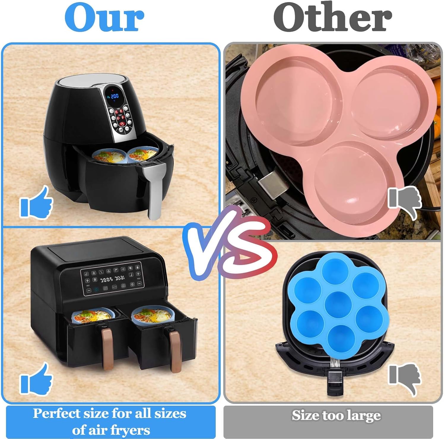 XANGNIER Silicone Egg Mold - 3 Pcs Reusable Nonstick Egg Bites Pan | BPA Free, Dishwasher Safe, Blue
