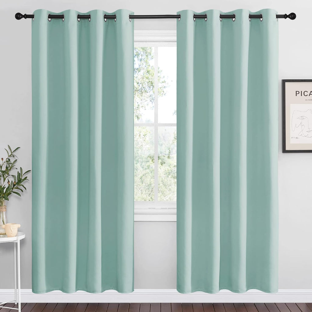 NICETOWN Aqua Blue Blackout Curtains - Sound Reducing Heat & Cold Blocking | 55" Wide x 78" Long (2 Pieces)