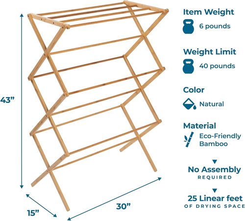 Honey-Can-Do Collapsible Bamboo Drying Rack - Sturdy, Space-Saving & Portable for Air-Drying Clothes, Towels & More