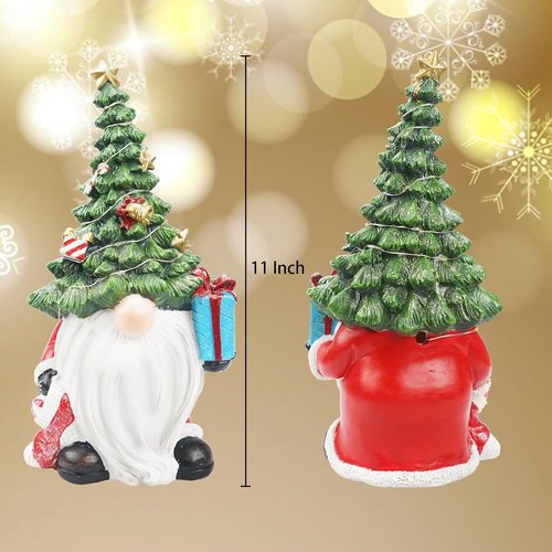 Lighted Christmas Tree Gnome Decoration | 11-Inch Resin Xmas Gnome Figurine for Festive Indoor Decor