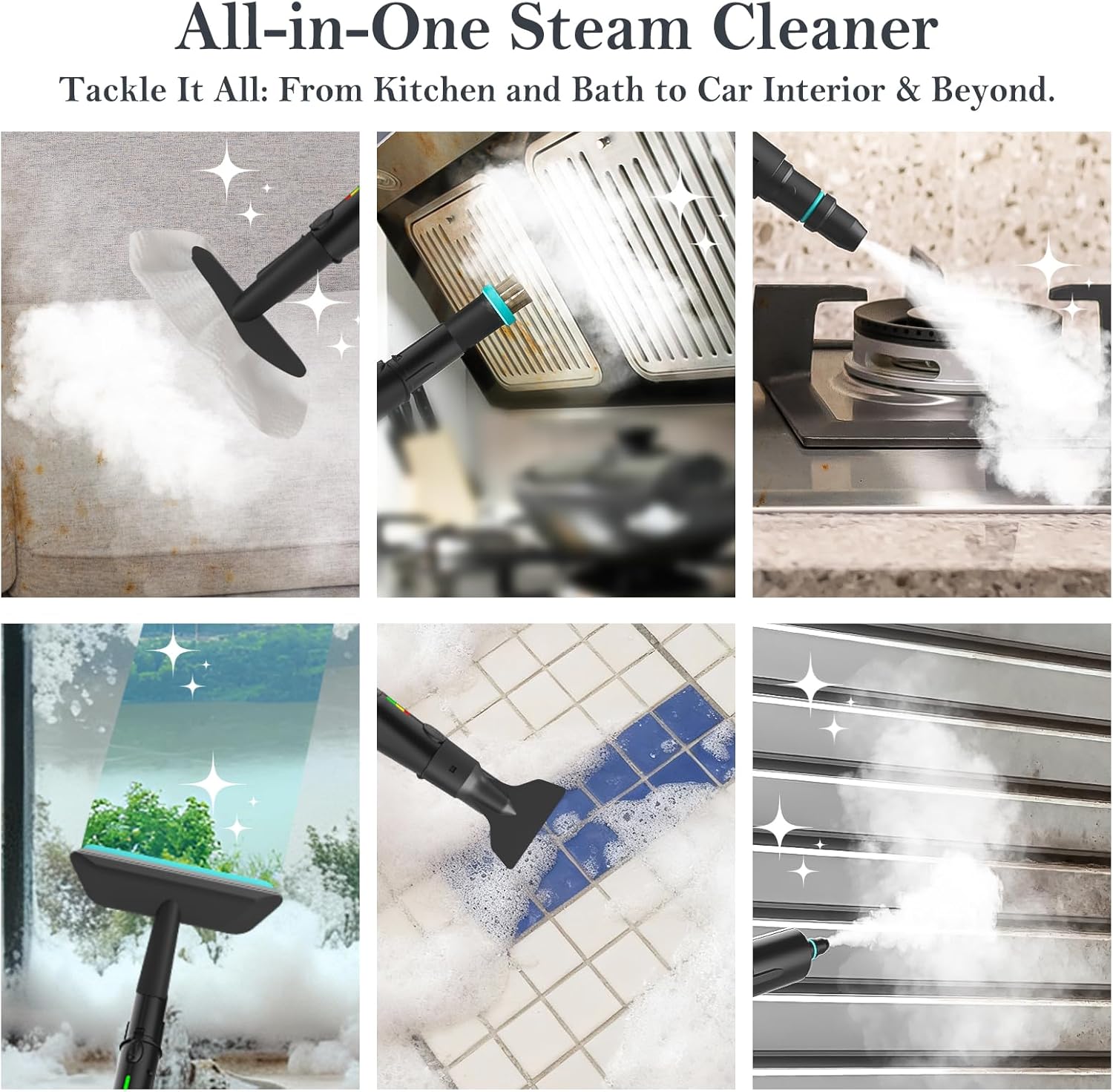 Skiennix Handheld Steam Cleaner - 3-Level Adjustable Handle, 15s Heat-Up, 1.8L Tank, 12 Accessories