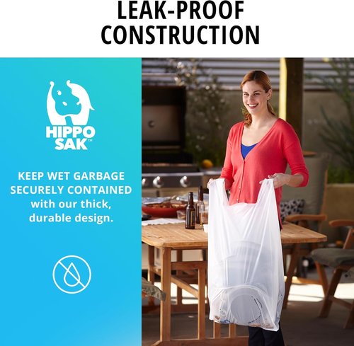 Hippo Sak - Heavy Duty 13 Gallon Kitchen Trash Bags with Ergonomic Handles | 90 Count, Leak-Proof Design