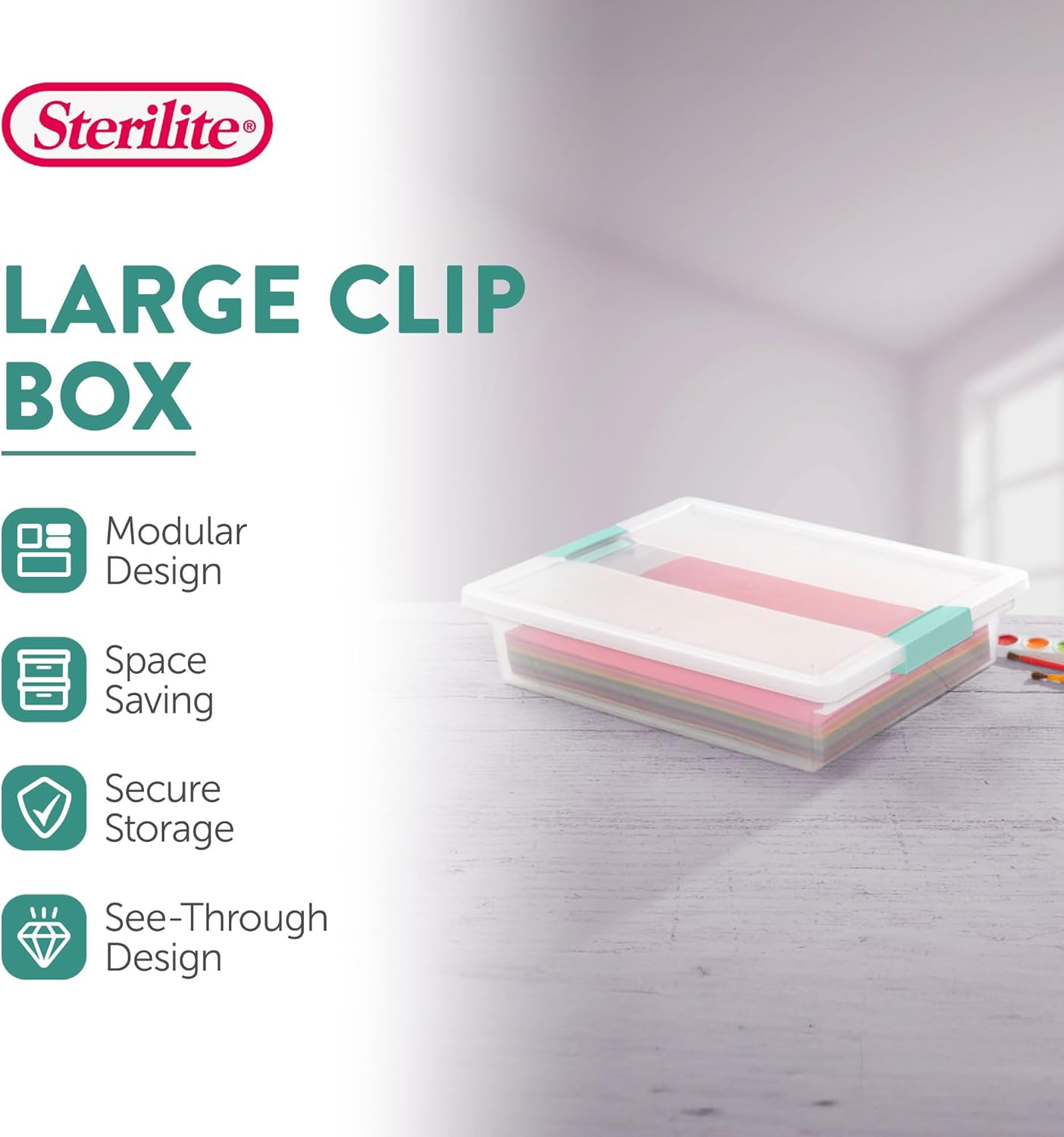 Sterilite 6-Pack Clip Box | Stackable Clear Plastic Storage Bins with Latching Lids - Ideal for Arts, Crafts, and Office Organization