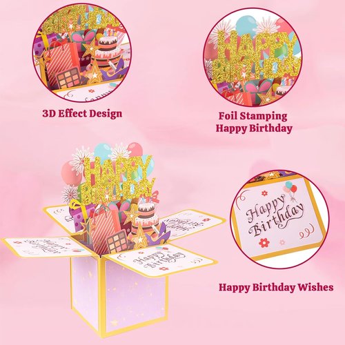 3D Pop Up Birthday Card - Handmade Greeting Card Gift Box with Envelope | Unique Fun Gift for All Ages