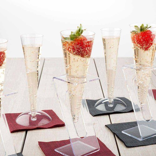 Restaurantware 2.5 Ounce Plastic Champagne Flutes 100 Long Disposable Mimosa Glasses - Flute Stands And Bases Sold Separately Sturdy Clear Plastic Party Toasting Glasses For Weddings Or Events