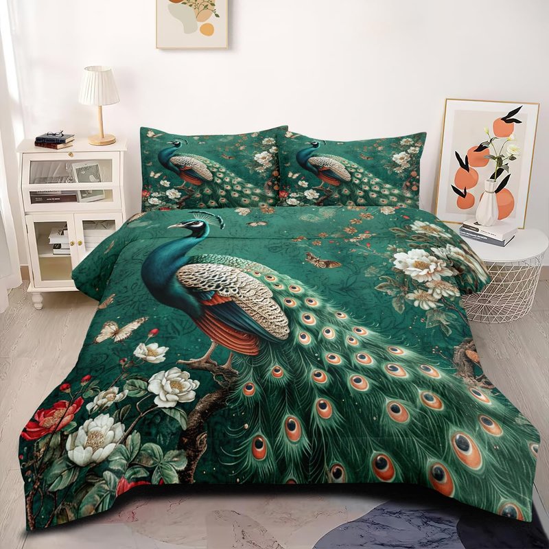 CCoutueChen Hummingbird Comforter Set King Size Floral Bird Bedding Sets Tropical Animal Bed Set Botanical Flower Plant Comforter 3Pcs Soft Microfiber Comforter for All Season（Adult Girls Women）