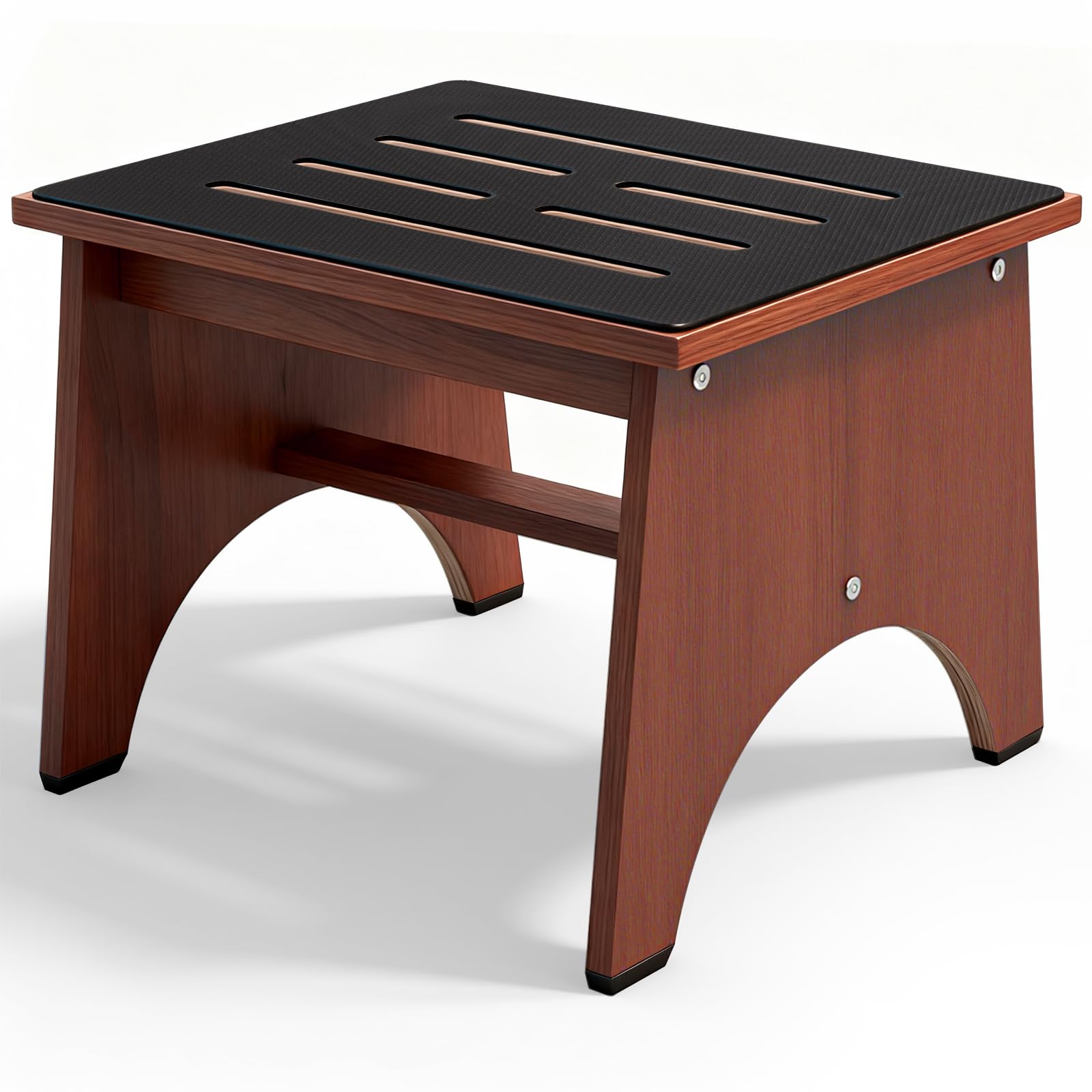 One Step Stool for Adults Seniors with Non-Slip Rubber Stepping Feet, Heavy Duty Wooden Step Stool, Portable Bed Steps for High Beds (Brown, 12 Inch)