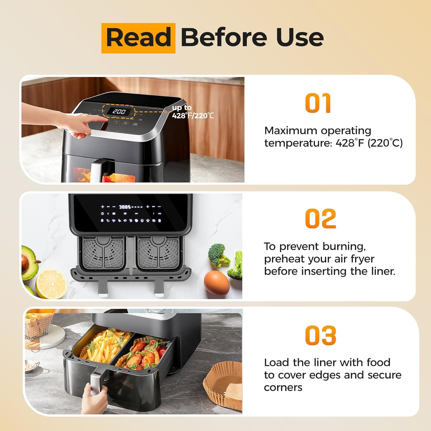 Vailnd Disposable Air Fryer Liners - 200 Pcs Rectangle Parchment Paper for Ninja & Chefman | Oil-Proof, 8.6x5.5 Inch