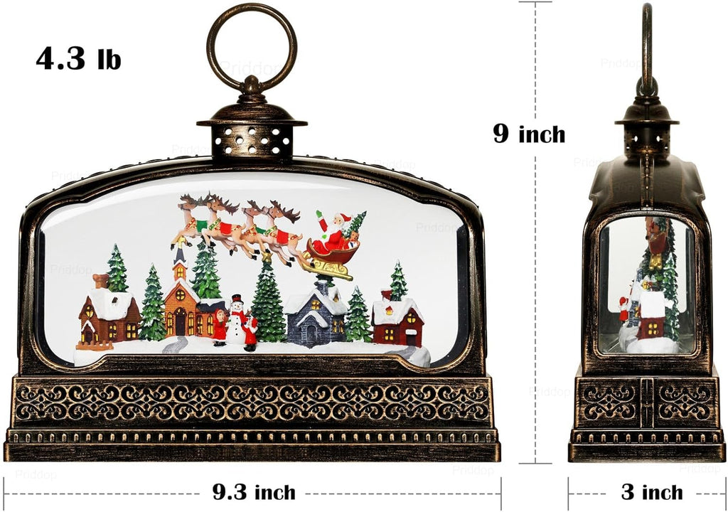 Priddop Christmas Snow Globe - Santa Claus & Snowman Village Scene with USB/Battery Timer & Music
