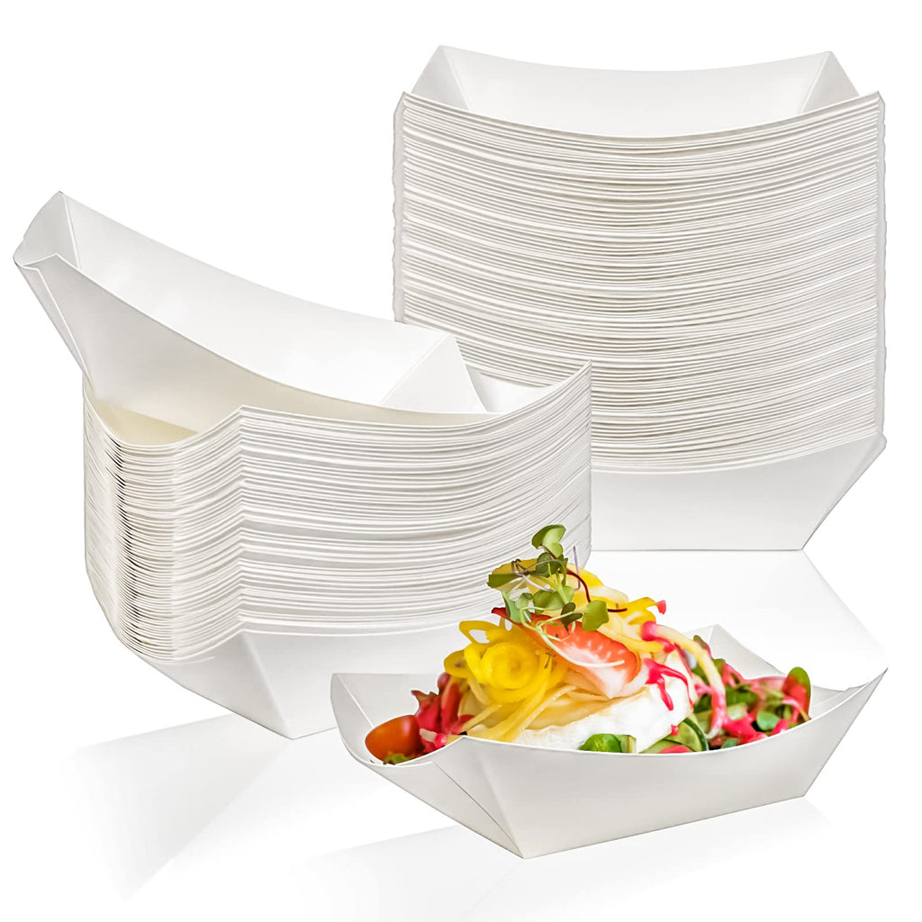 MotBach 180 Pack 1/2 lb Disposable Kraft Food Paper Trays, Small Eco-Friendly Paper Take Out Food Serving Boats Mini Paper Serving Trays for Party Snacks French Fries Nachos Tacos BBQ (White)