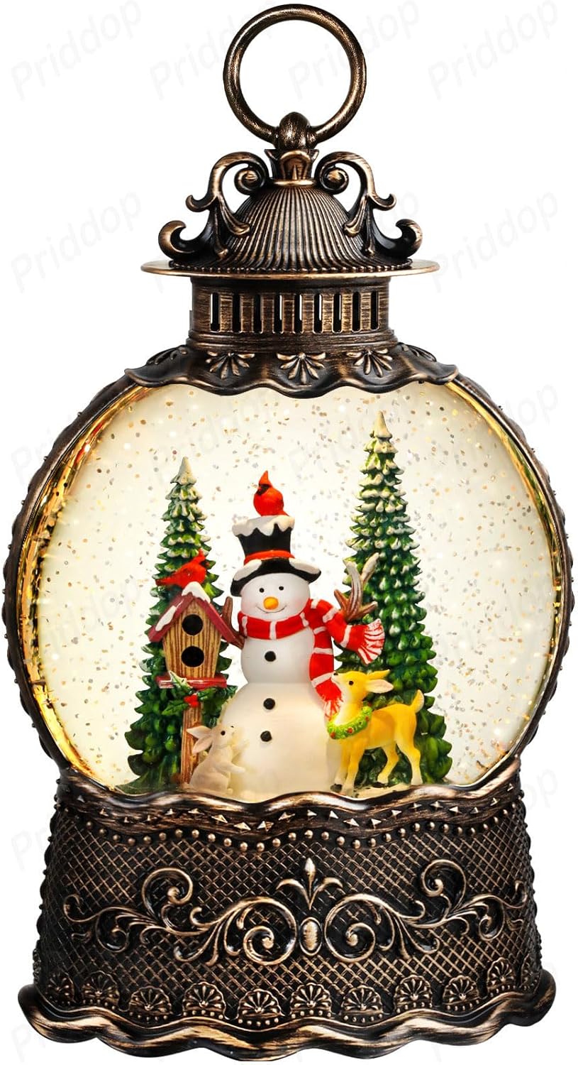Priddop Snowman Snow Globe | Musical Christmas Decoration with Glitter Snowfall - 10.6 Inch