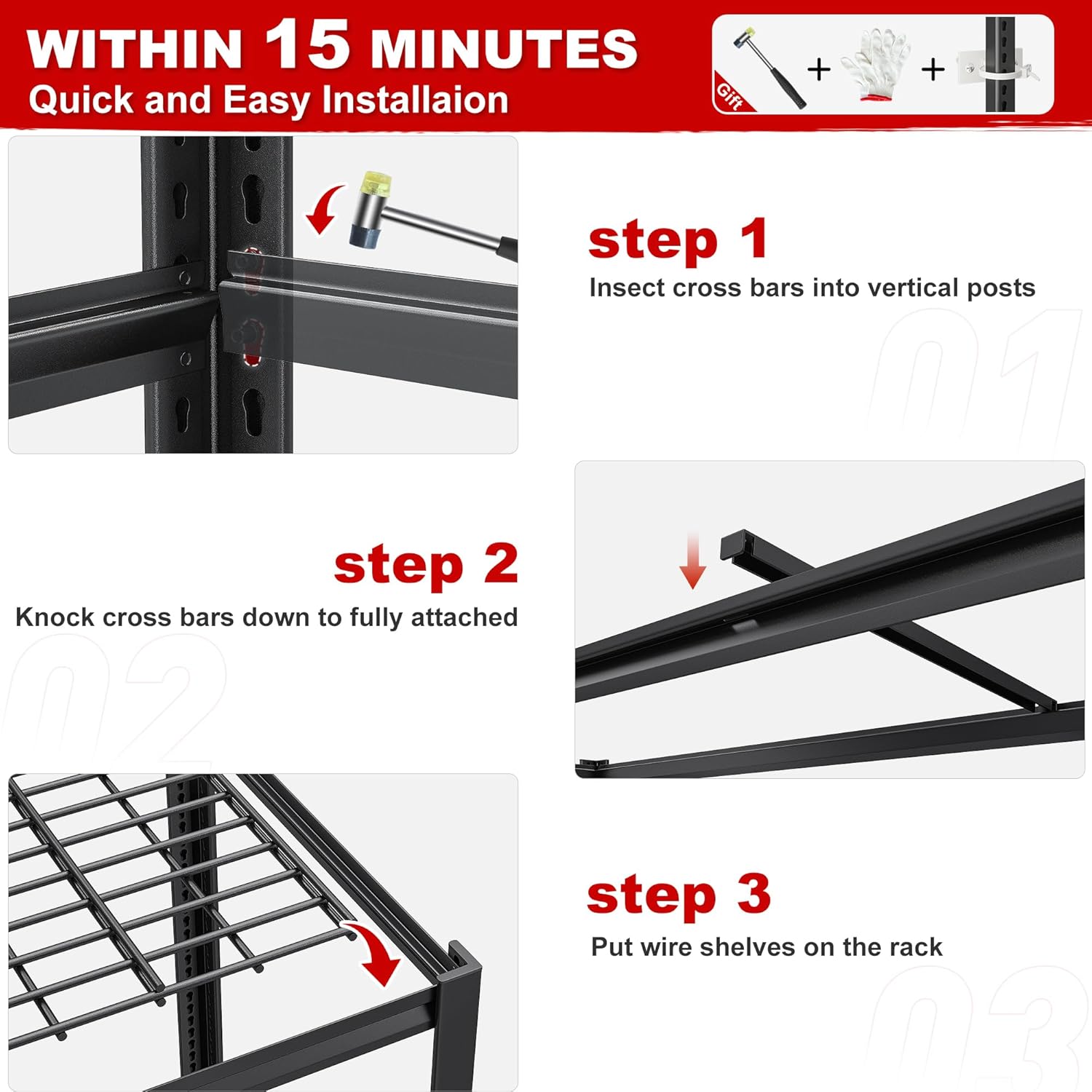 REIBII 3500LBS Heavy Duty Garage Shelving - Adjustable 6-Tier Metal Storage Unit | 55" W x 26" D x 84" H, Black, 3 Pack