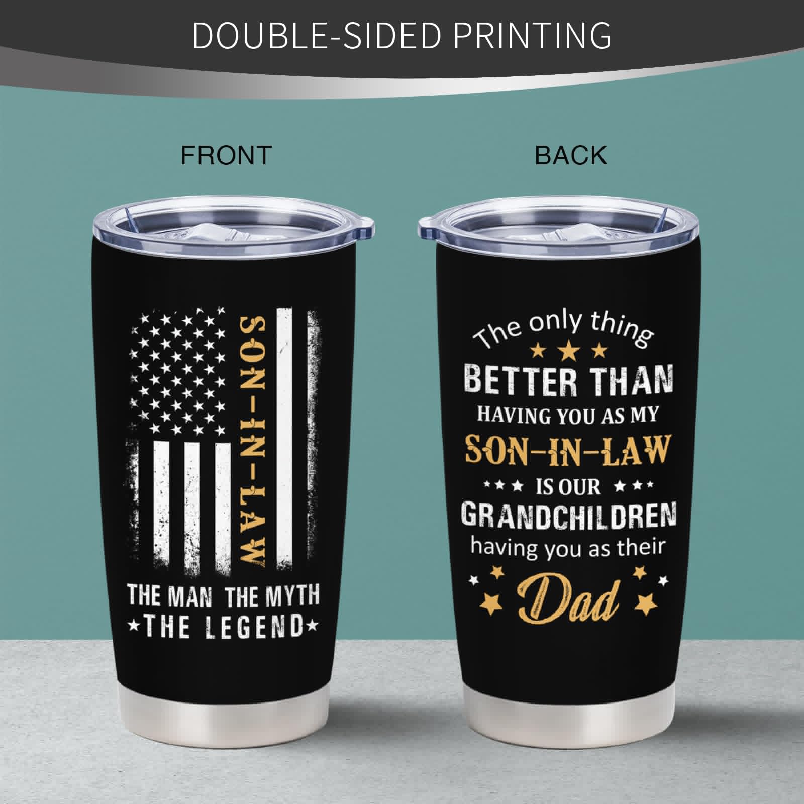 Cudoviqu Son In Law Gifts - Birthday Gifts for Son In Law - Gifts from Mother/Father in law, 20 oz Stainless Steel Tumbler With Lid & Straw