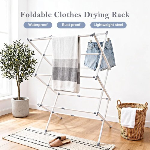 Foldable Clothes Drying Rack - Portable Indoor Laundry Drying Solution with 4 Hangers | 41"x29"x14", White