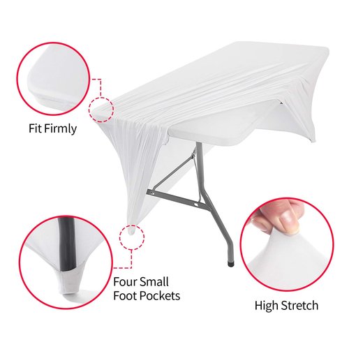 Peomeise 6FT Spandex Table Cover Rectangular Stretch Spandex Tablecloth (White,6FT)