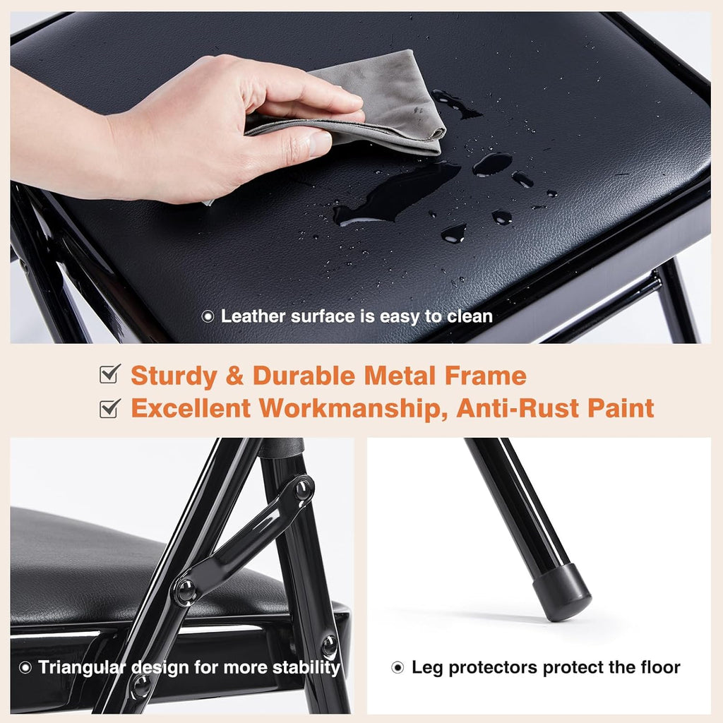 Sweetcrispy Folding Chairs - 12 Pack Leather Padded, Sturdy Metal Design | Easy Storage for Home & Office