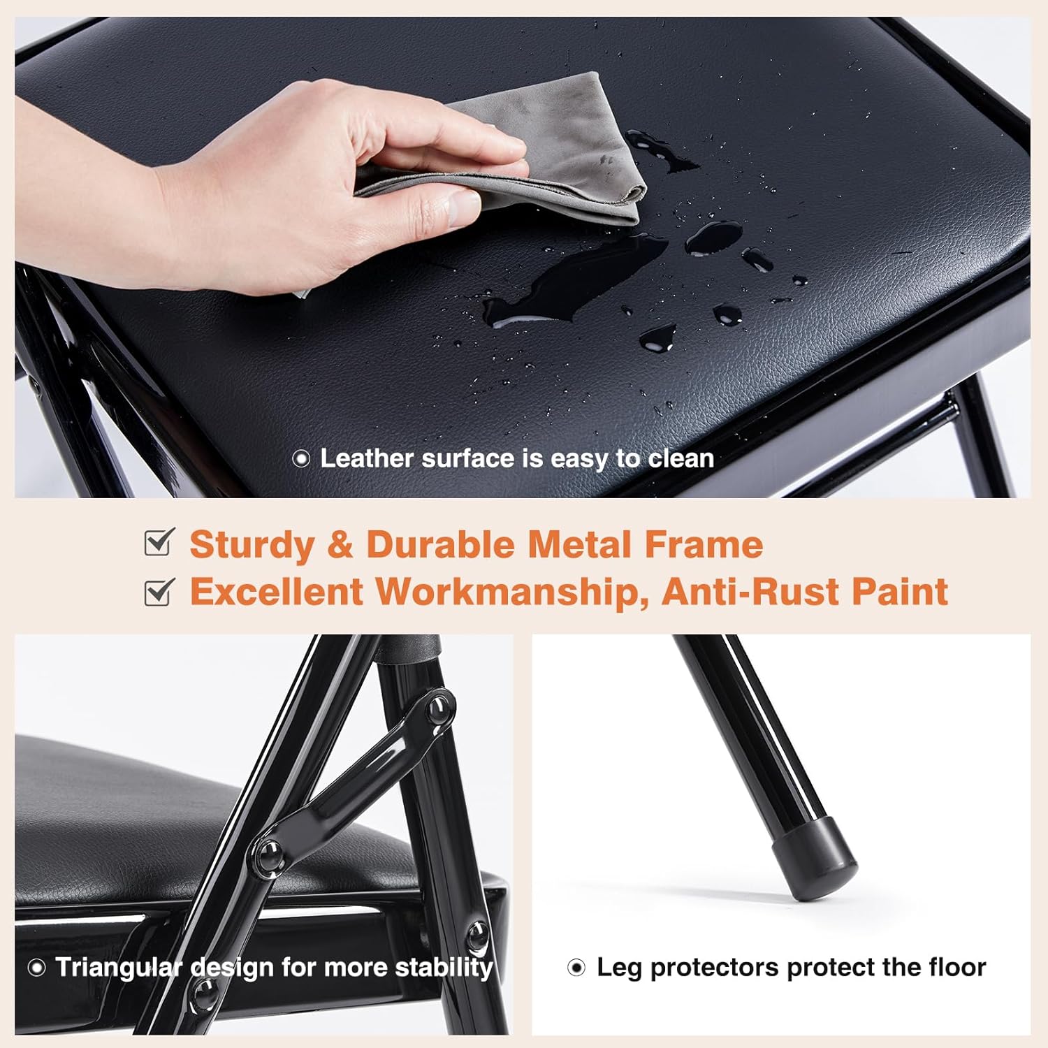 Sweetcrispy Folding Chairs - 12 Pack Leather Padded, Sturdy Metal Design | Easy Storage for Home & Office