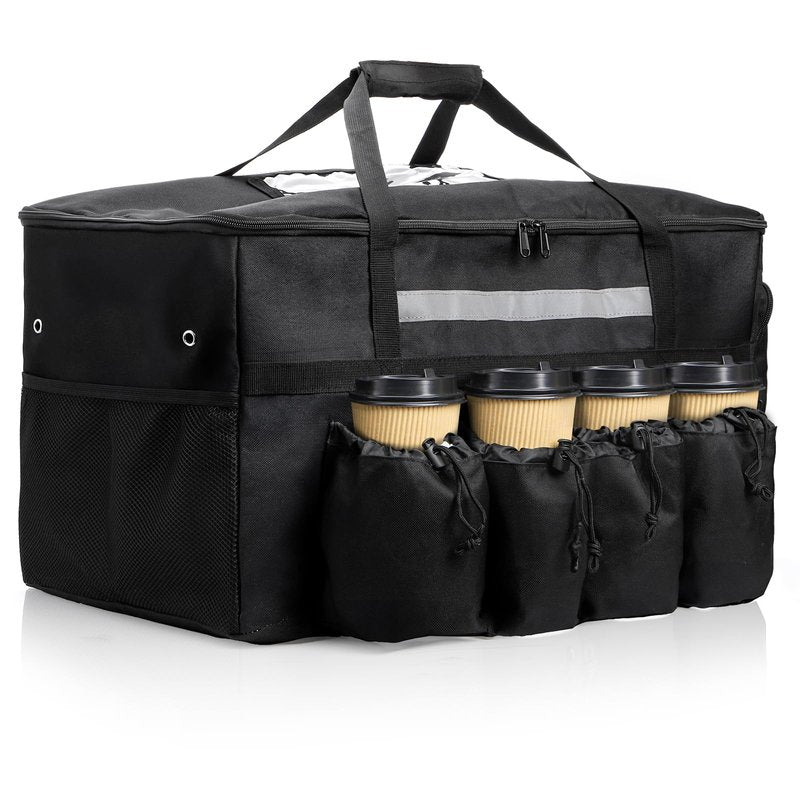 Foraineam Insulated Food Delivery Bag with 4 Cup Holders/Drink Carriers, Large Catering Thermal Bag, Pizza Warmer Carrying Case, Insulated Hot & Cooler Bags for Beverages, Grocery, Food Transport
