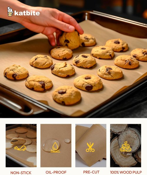 Katbite 200 Pcs Heavy-Duty Unbleached Parchment Paper Sheets - Perfect for Baking, Cooking & Frying (9x13 Inch)