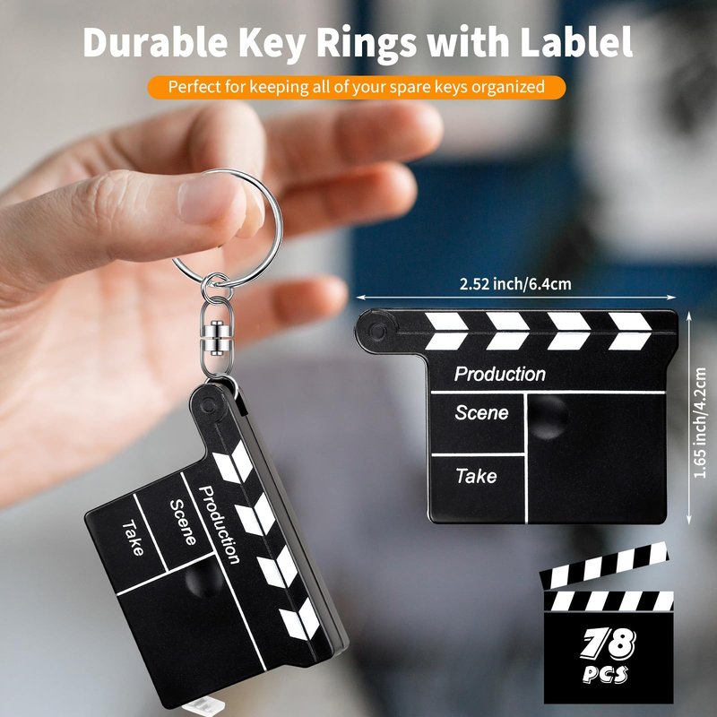 Junkin Movie Night Party Favors Bulk Clapboard Key Chain with Tape Measure Movie Theme Party Favors Night Decorations for Souvenir Prizes(72 Pcs)