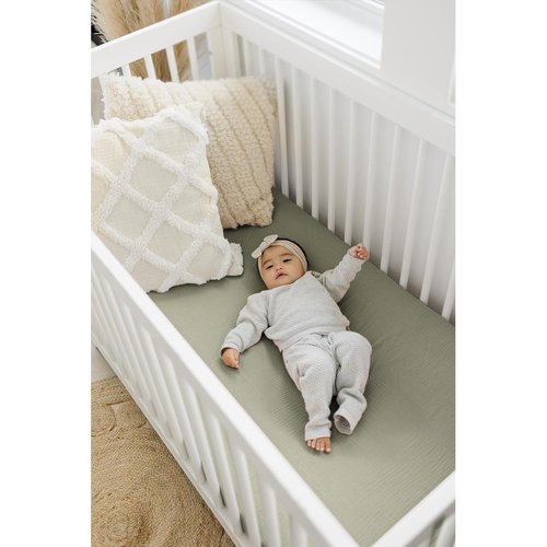Konssy Muslin Crib Sheets - Soft Cotton Baby Sheets for Standard Crib Mattress | 2 Pack, Fog Green & Cream