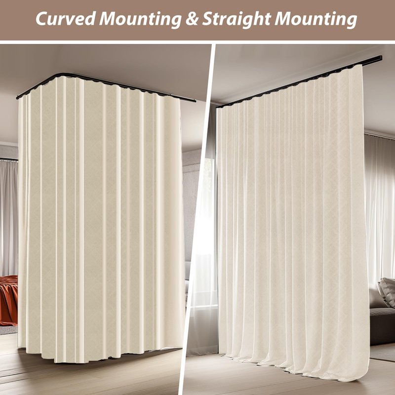 Room Divider Curtains with Ceiling Curtain Track Set Window Curtain for Bedroom,Living Room Total Blackout Thermal Insulated Privacy Ceiling Track Curtain W 6 × H 7 FT Beige drape&Black track