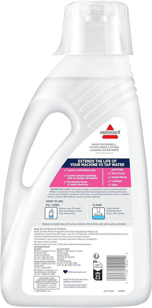 Bissell Spring Breeze Steam Water - 80oz Refreshing Cleaning Solution for Steam Cleaners