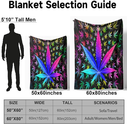 Cool Trippy Weed Throw Blanket, Neon Tie Dye Marijuana Leaf Cannabis Art Fleece Blanket, Colourful Soft Flannel Throw Blanket for Chair Bed Sofa Couch, 60X80IN