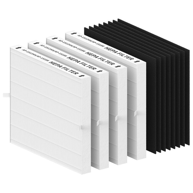 FMDZFL 4 Pack AP-1512HH Replacement Filter Set for Coway Airmega AP-1512HH and and Airmega 200M air Purifier, Compared to Part #3304899, 4 True HEPA + 8 Carbon Filters