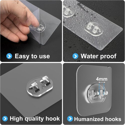 Lsnisni Clear Plastic Shower Caddy - 12 Pack Waterproof Adhesive Hooks | No Drilling, Modern Design