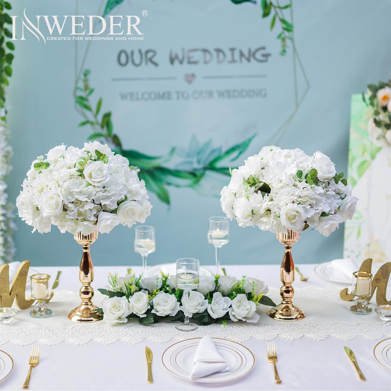 Inweder White Flowers Balls for Centerpieces: 2 PCS 15.7" Diam Flower Centerpieces for Tables in Wedding Reception Decorations Arrangement for Party Celebration Planners