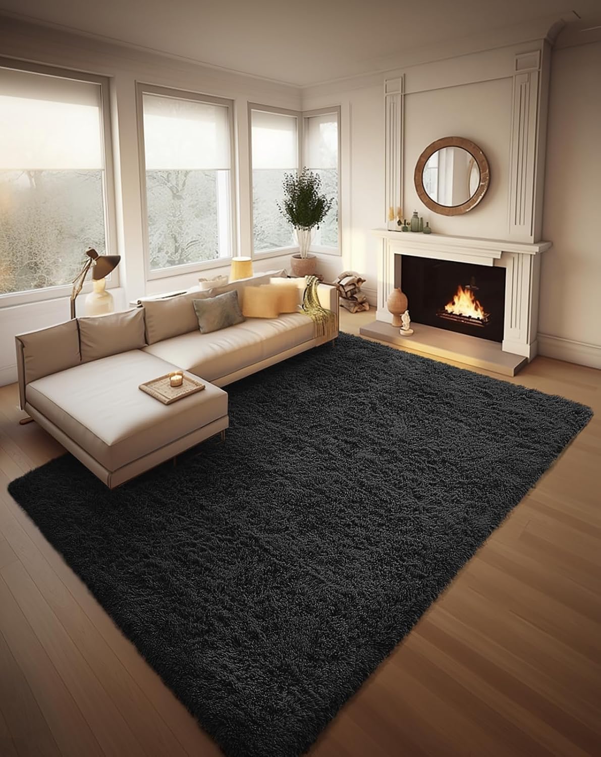 Ophanie 8x10 Black Area Rug - Soft Shag Carpet for Living Room & Nursery | Thick Fluffy Design