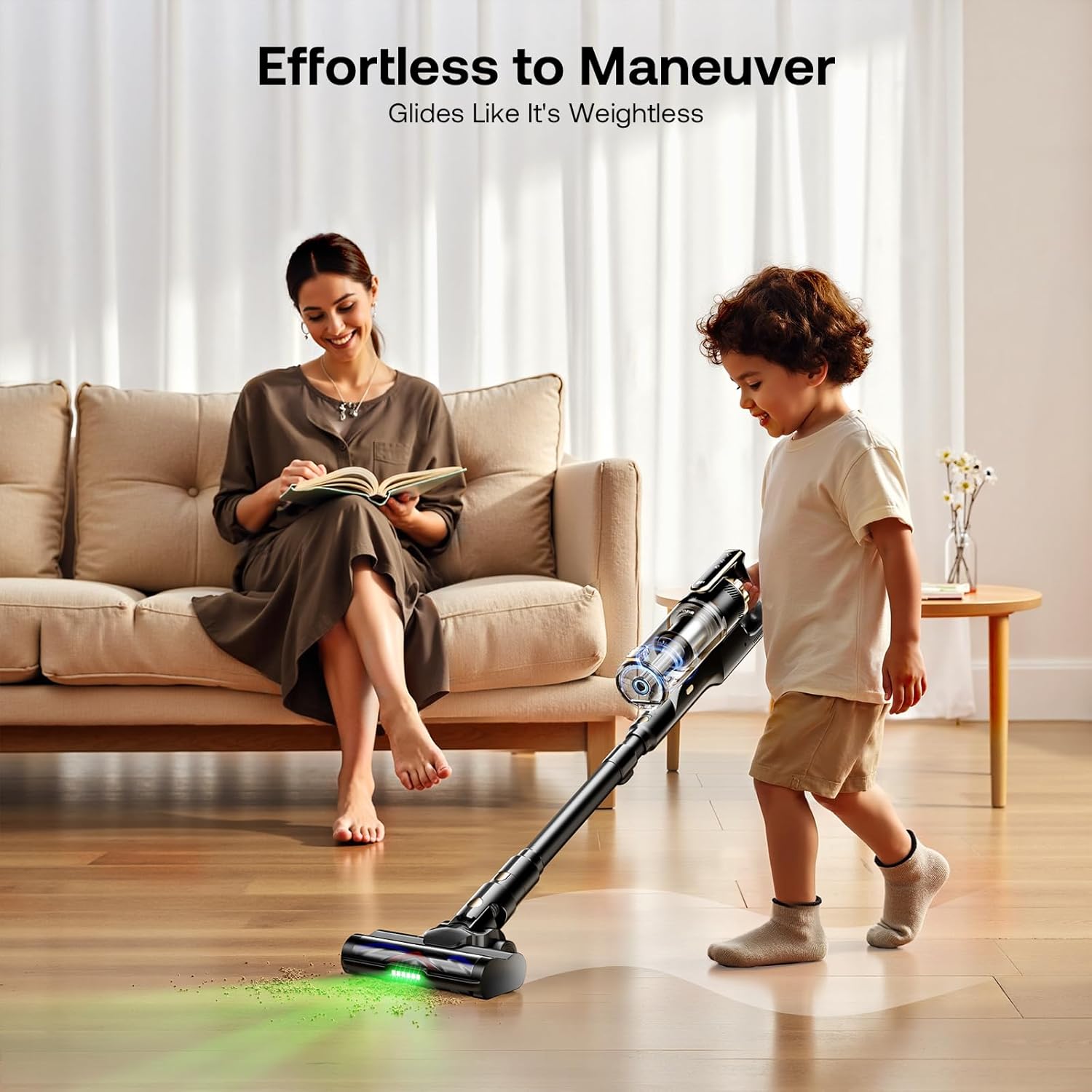 Trucozie Cordless Vacuum Cleaner - Lightweight Self-Standing Design | 50 Mins Runtime, Powerful Suction for Home & Pet Hair