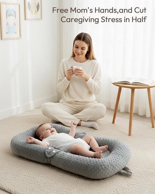 Baby Lounger Pillow - 2-in-1 Infant Lounger for Newborns 0-48 Months | Portable Tummy Time Mat, Soft & Breathable