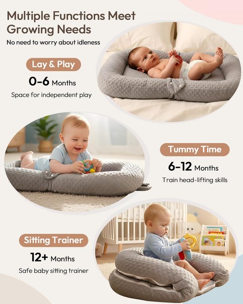 Baby Lounger Pillow - 2-in-1 Infant Lounger for Newborns 0-48 Months | Portable Tummy Time Mat, Soft & Breathable