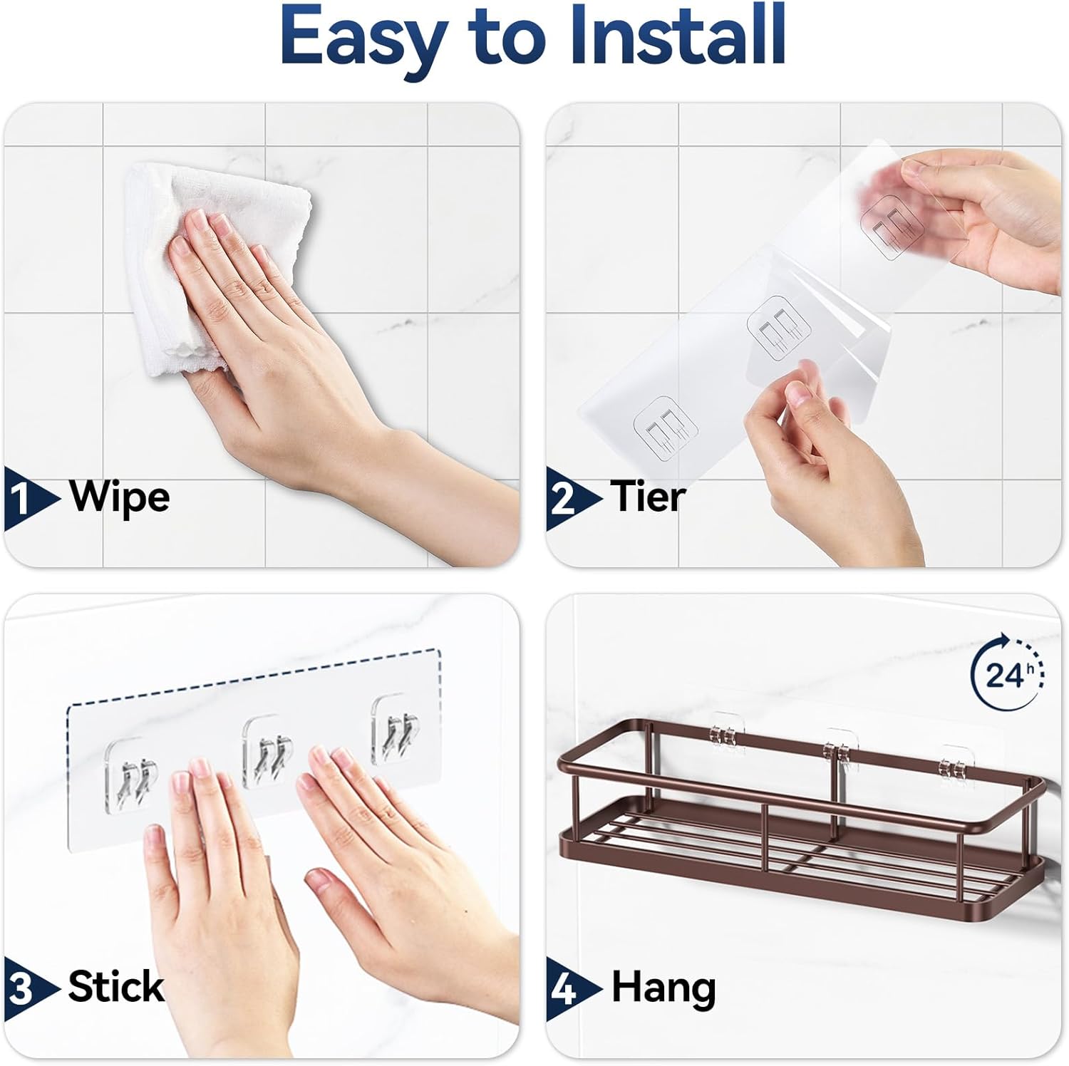 YASONIC Shower Caddy - Rustproof Organizer with Large Capacity Shelves | 3 Pack with Soap Holder & 12 Hooks in Bronze