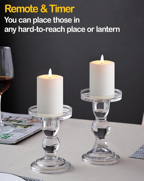 Gmnee Flameless Candles - Flickering LED Pillar Candles with Remote Timer | Set of 3 White Real Wax Decor