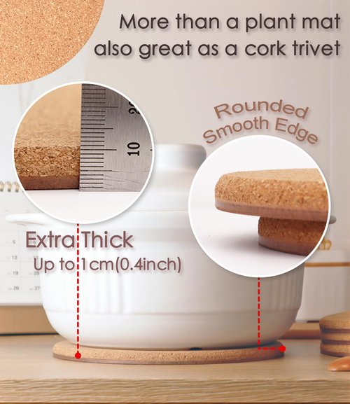 KITLAB Cork Plant Coasters, Double Layers Hard Thick Planter Coaster, 12 Inch Absorbent Mats, Cork Trivets for Hot Dishes, Coasters for House Plants, 2 Pcs