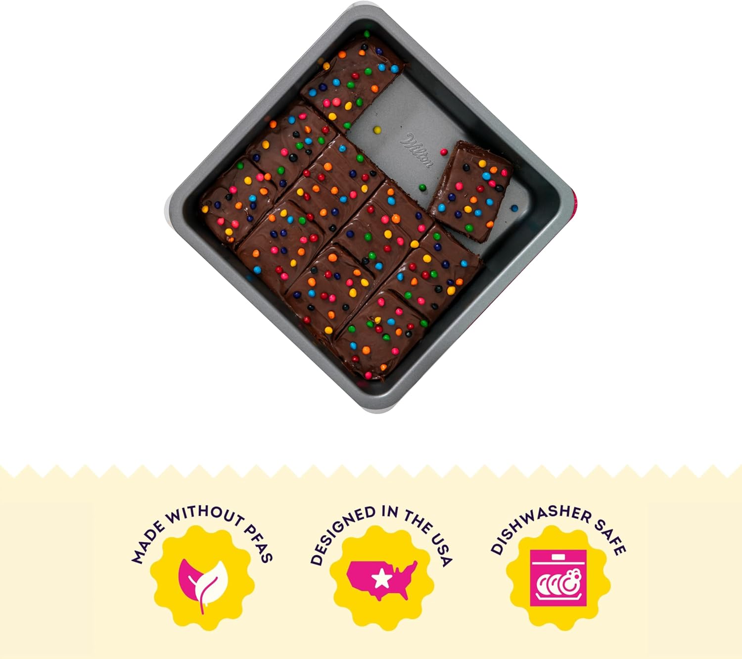 Wilton Silver Non-Stick 8 x 8 Inch Square Brownie Cake Pan - Cold-Rolled Steel Bakeware, PFAS-Free