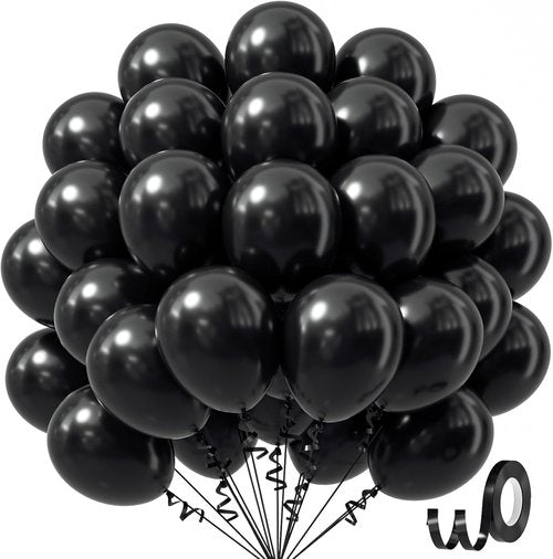 Awenztech Black Balloons - 12 Inch Latex Balloons | 50 Pack for Graduation, Halloween & Birthday Decor