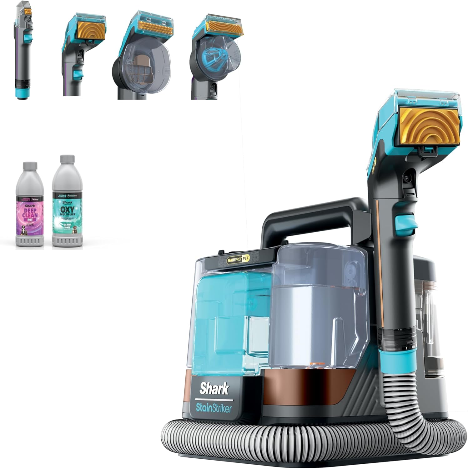 Shark StainStriker HairPro Portable Carpet Cleaner - Self-Cleaning with Pet Hair Tools & Solution | Copper, 4 Tools