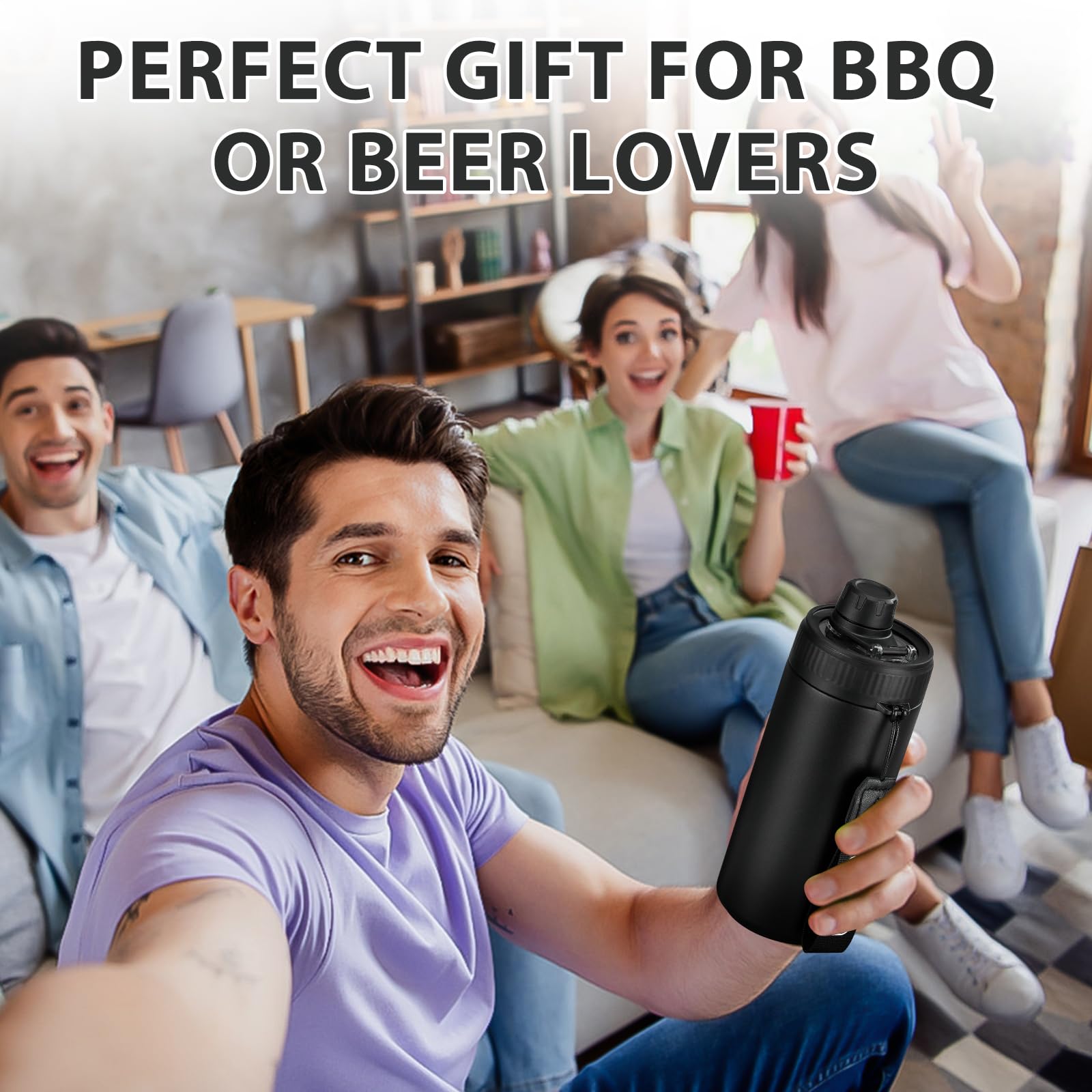 JOOPETALK Universal Can Cooler with Lid Fits All 12oz Cans& Bottles, 100% Leak-Proof Water Bottle, 4-in-1 Insulated Can Cooler for Beer, Soda & Energy Drinks, Dishwasher Safe(Black)