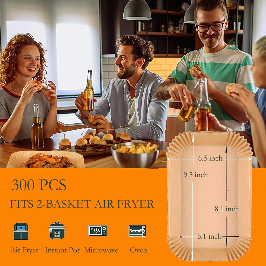 Ninja Air Fryer Liners - 300 PCS Disposable Baking Paper for 8-10QT Dual Basket | Food Grade 8.1 x 5.1 Inch