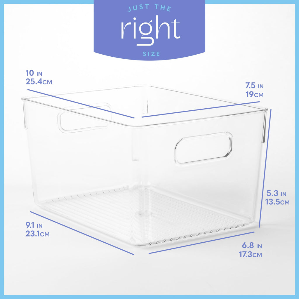 Plastic Food Storage 8 Pack Clear Container Bin with Handles for Organizing Kitchen, Pantry, Refrigerator, Freezer, Pantry, Cabinet, Closet, Bathroom. 10”x7.5”x5.3”