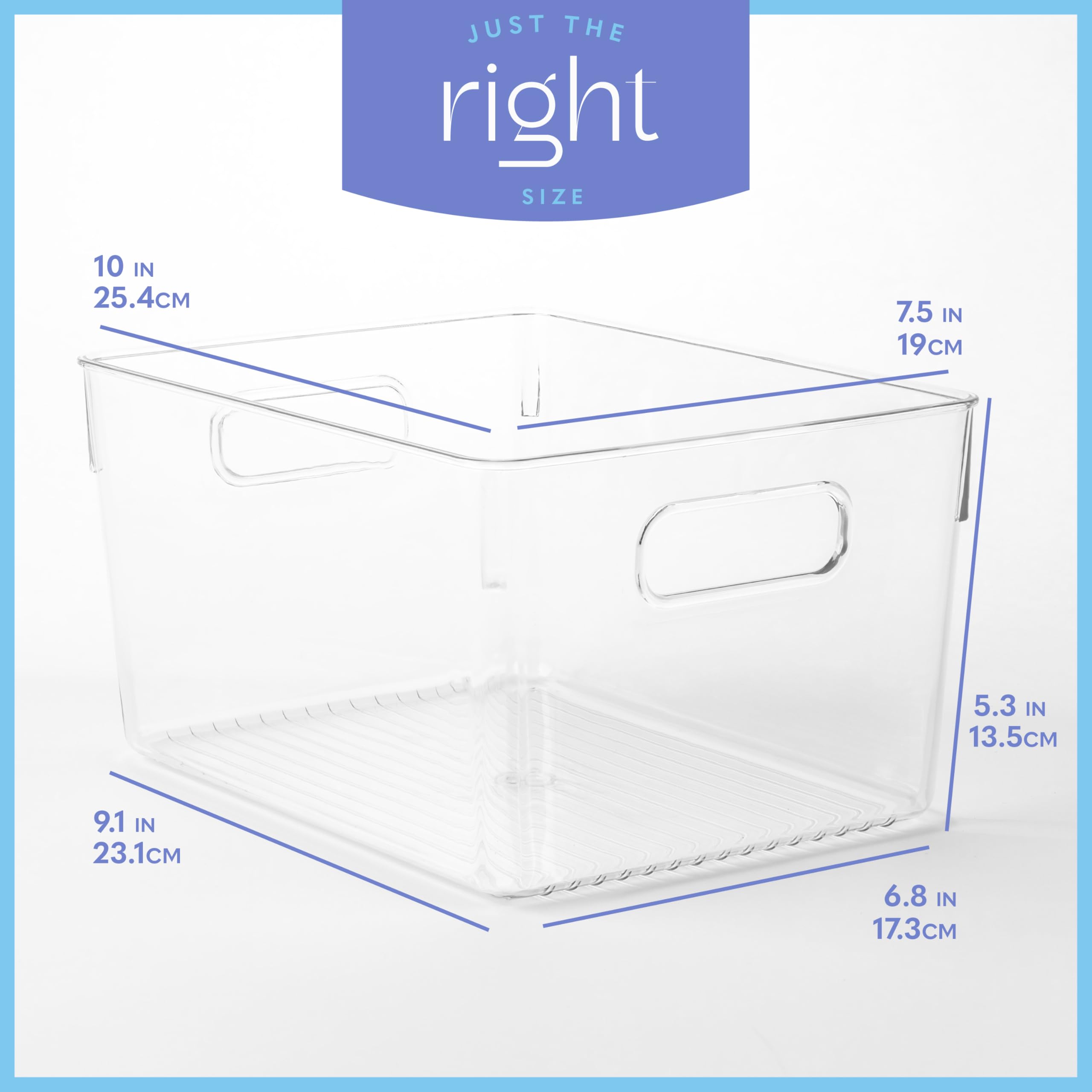 Plastic Food Storage 8 Pack Clear Container Bin with Handles for Organizing Kitchen, Pantry, Refrigerator, Freezer, Pantry, Cabinet, Closet, Bathroom. 10”x7.5”x5.3”