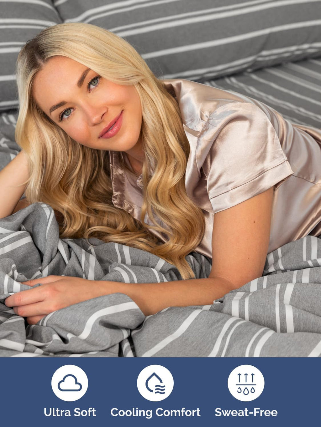Skiennix Extra Deep Queen Sheet Set - 6 Piece Cooling Sheets for Luxurious Comfort - Soft, Wrinkle-Free, Grey Stripes
